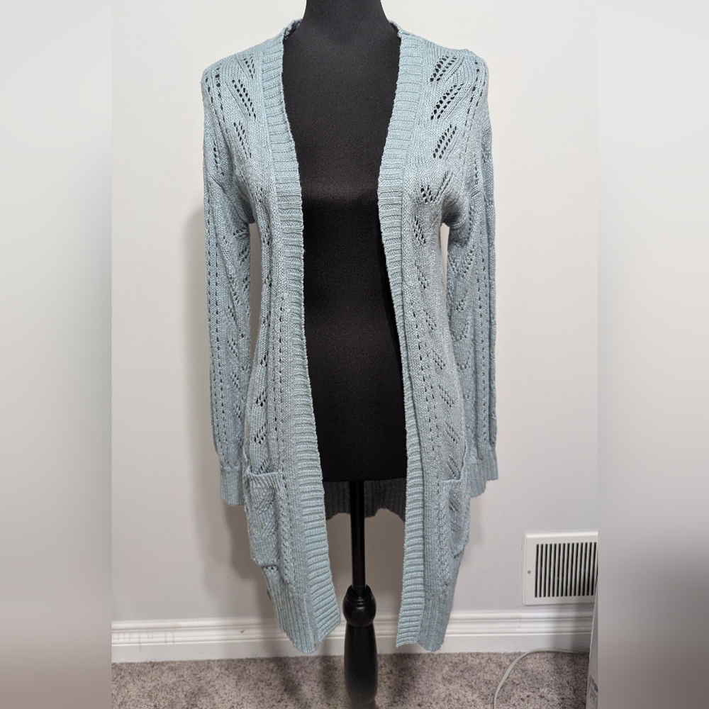 Hippie Rose Women's Light Blue Open Knit Cardigan Size Small